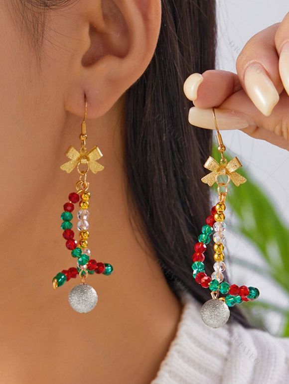 Colored Beaded Bowknot Bell Christmas Party Earrings - multicolor B 