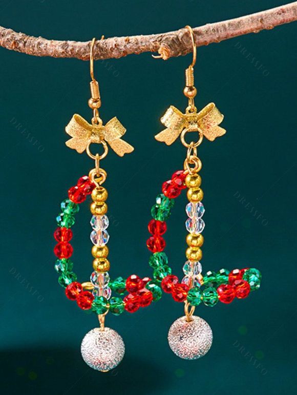 Colored Beaded Bowknot Bell Christmas Party Earrings - multicolor B 
