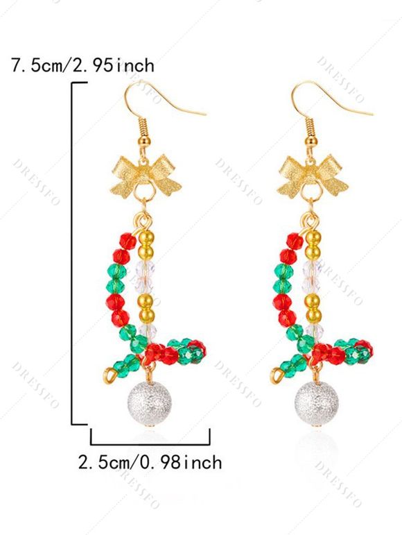 Colored Beaded Bowknot Bell Christmas Party Earrings - multicolor B 