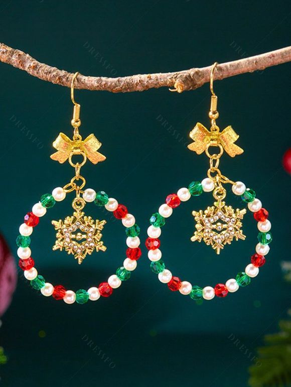 Boucles d'oreilles de fête de Noël en forme de cloche et de nœud papillon en perles colorées - multicolor C 
