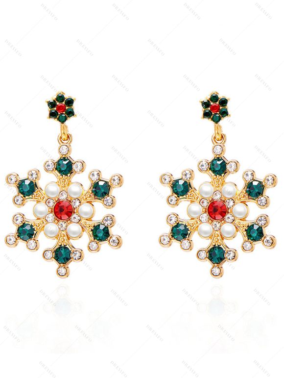 Boucles d'oreilles de Noël en fausses perles et flocons de neige - Argent 