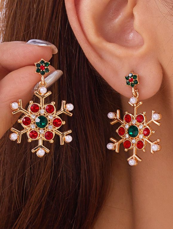 Boucles d'oreilles de Noël en fausses perles et flocons de neige - multicolor A 