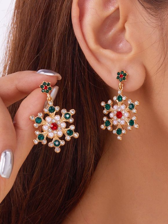 Boucles d'oreilles de Noël en fausses perles et flocons de neige - Argent 