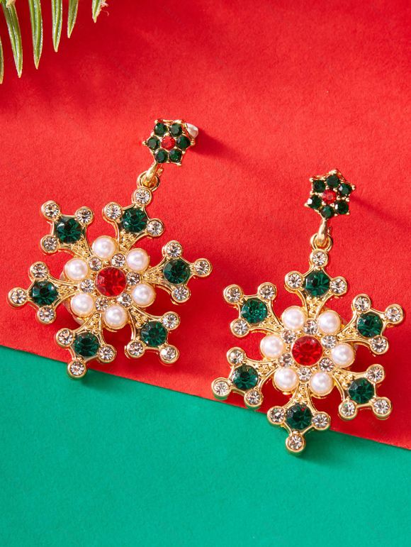 Boucles d'oreilles de Noël en fausses perles et flocons de neige - Argent 