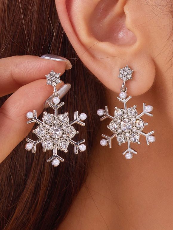 Boucles d'oreilles de Noël en fausses perles et flocons de neige - multicolor B 