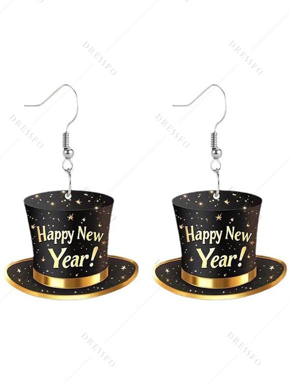 Boucles d'oreilles de fête de Noël, chapeau avec boucles d'oreilles en forme d'étoile et de lettre - Noir 