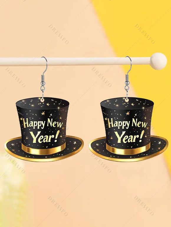 Boucles d'oreilles de fête de Noël, chapeau avec boucles d'oreilles en forme d'étoile et de lettre - Noir 