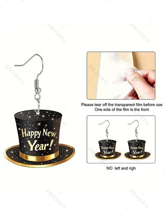 Boucles d'oreilles de fête de Noël, chapeau avec boucles d'oreilles en forme d'étoile et de lettre - Noir 