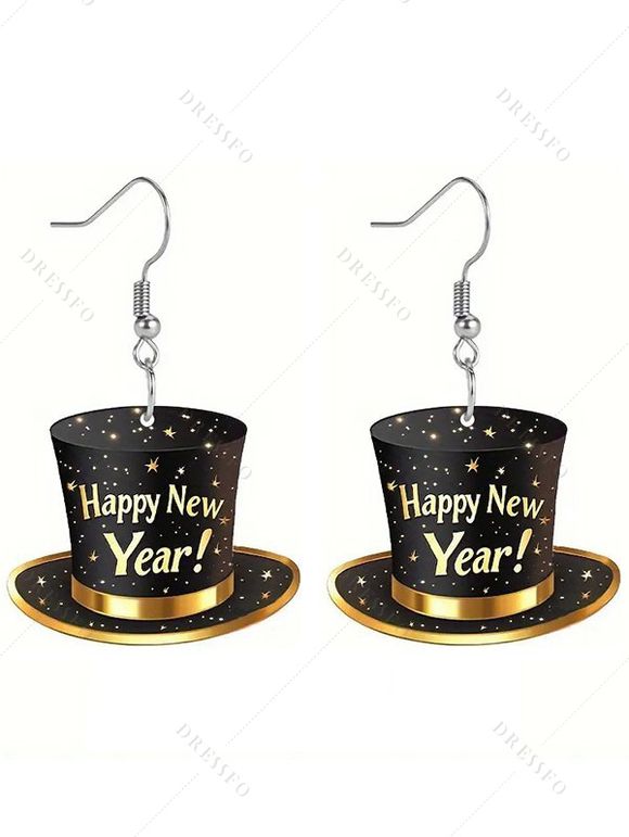 Boucles d'oreilles de fête de Noël, chapeau avec boucles d'oreilles en forme d'étoile et de lettre - Noir 
