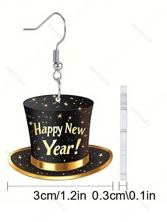 Boucles d'oreilles de fête de Noël, chapeau avec boucles d'oreilles en forme d'étoile et de lettre - Noir 