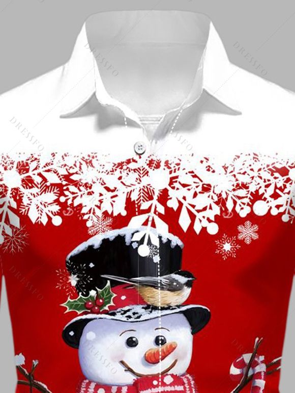 Chemise de Noël pour homme, imprimé bonhomme de neige et flocon de neige, colorblock - Rouge 5XL