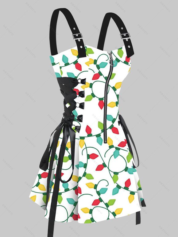 Robe de Noël à lacets et bretelles à boucle et imprimé de chaînes lumineuses - multicolor XXL | US 14