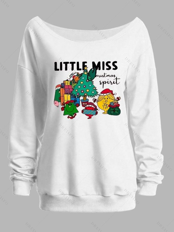 Sweat-shirt de vacances à col incliné imprimé sapin de Noël - Blanc S | US 4