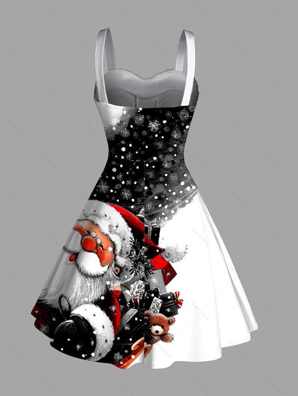 Christmas Couple Outfit Snowflake Santa Claus Print Faux Fur Dress and Shirt Set - Noir S | US 4