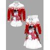 Christmas Couple Outfit Snowman Snowflake Print Colorblock Dress and Shirt Set - Rouge S | US 4