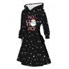 Robe à capuche de Noël Père Noël Flocon de neige Lettre Imprimé Robe à capuche à lacets - Noir XXL | US 14