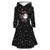 Robe à capuche de Noël Père Noël Flocon de neige Lettre Imprimé Robe à capuche à lacets - Noir XXL | US 14