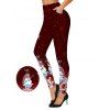 Leggings de Noël Leggings skinny imprimés flocons de neige et bonhomme de neige - Rouge foncé XXL | US 14