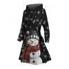Robe à capuche de Noël, imprimé bonhomme de neige et flocon de neige, robe à capuche à lacets - Noir XXXXXL | US 20