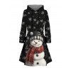 Robe à capuche de Noël, imprimé bonhomme de neige et flocon de neige, robe à capuche à lacets - Noir XXXXXL | US 20