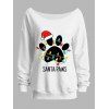 Sweat-shirt de vacances, chapeau de Noël, imprimé patte, lettre, sweat-shirt à col incliné - Blanc XXL | US 14
