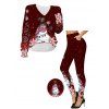 Christmas Women Outfit Snowflake Snowman Print Sweater and Leggings Set - Rouge foncé S | US 4