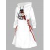 Christmas Women Outfit Elk Pattern Hooded Dress and Leggings Set - Blanc S | US 4