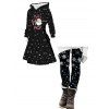 Christmas Women Outfit Santa Claus Snowflake Print Hoodie Dress and Leggings Set - Noir S | US 4