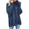 Pull de couleur unie en maille torsadée à col roulé et ajouré - Cadetblue XL | US 10