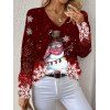 Pull en tricot de Noël à imprimé flocon de neige et bonhomme de neige color-block - Rouge Vineux XL | US 10