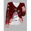 Pull en tricot de Noël à imprimé flocon de neige et bonhomme de neige color-block - Rouge Vineux XL | US 10