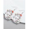 Boucles d'oreilles de fête en forme de chat avec chapeau de Noël et chaînes éclair - Blanc 