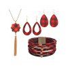 Ensemble d'accessoires, collier à pompons à imprimé écossais, boucles d'oreilles gouttelettes, bracelet superposé - Rouge 