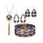 Ensemble d'accessoires, collier à pompons à imprimé écossais, boucles d'oreilles gouttelettes, bracelet superposé - Gris 
