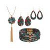 Ensemble d'accessoires, collier à pompons à imprimé écossais, boucles d'oreilles gouttelettes, bracelet superposé - multicolor B 