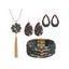 Ensemble d'accessoires, collier à pompons à imprimé écossais, boucles d'oreilles gouttelettes, bracelet superposé - Gris 