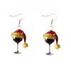 Boucles d'oreilles de fête en verre à vin avec chapeau de Noël - Noir 