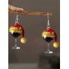 Boucles d'oreilles de fête en verre à vin avec chapeau de Noël - Noir 