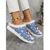 Christmas Snowman Snowflake Print Faux Fur Warm Slippers - Bleu EU 37