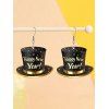 Boucles d'oreilles de fête de Noël, chapeau avec boucles d'oreilles en forme d'étoile et de lettre - Noir 