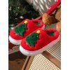 Christmas Tree Print Faux Fur Thick Platform Colorblock Slippers - Rouge EU (42-43)
