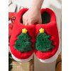 Christmas Tree Print Faux Fur Thick Platform Colorblock Slippers - Rouge EU (42-43)