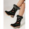 Embroideried Christmas Tree Elk Snowflake Faux Fur Chunky Heel Boots - Noir EU 37