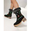 Embroideried Christmas Tree Elk Snowflake Faux Fur Chunky Heel Boots - Noir EU 37
