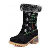 Embroideried Christmas Tree Elk Snowflake Faux Fur Chunky Heel Boots - Noir EU 37