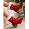 Embroideried Christmas Tree Elk Snowflake Faux Fur Chunky Heel Boots - Rouge EU 43