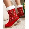 Embroideried Christmas Tree Elk Snowflake Faux Fur Chunky Heel Boots - Rouge EU 43