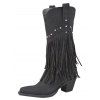 Solid Color Rivet Tassel Chunky Heel Mid Calf Boots - Noir EU 42