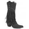 Solid Color Rivet Tassel Chunky Heel Mid Calf Boots - Noir EU 42