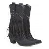 Solid Color Rivet Tassel Chunky Heel Mid Calf Boots - Noir EU 42